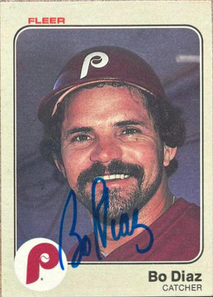 Bo Diaz Signed 1983 Fleer Baseball Card - Philadelphia Phillies - PastPros