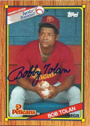 Bobby Tolan Signed 1989 Topps Senior League Baseball Card - St Petersburg Pelicans