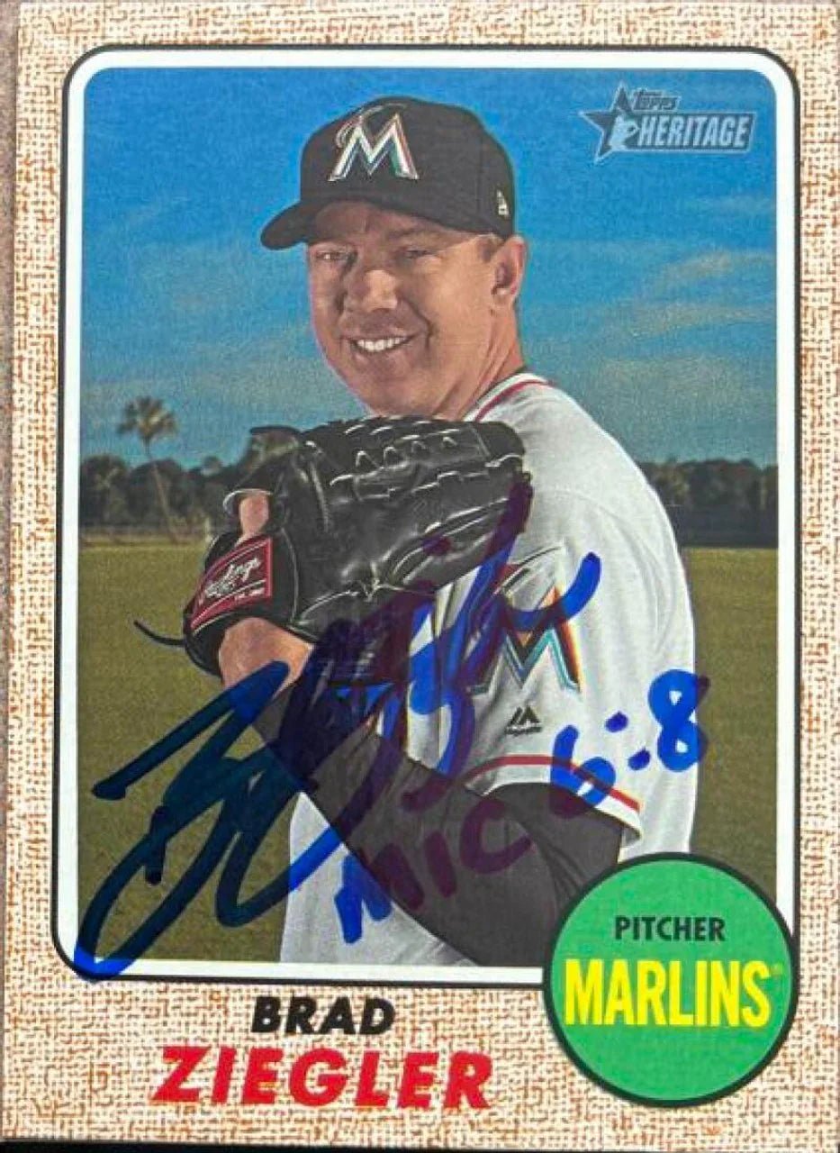 Brad Ziegler Signed 2017 Topps Heritage Baseball Card - Florida Marlins