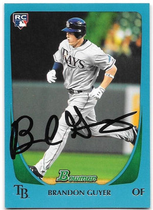 Brandon Guyer Signed 2011 Bowman Draft Picks & Prospects Blue Baseball Card - Tampa Bay Rays - PastPros