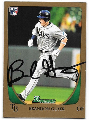 Brandon Guyer Signed 2011 Bowman Draft Picks & Prospects Gold Baseball Card - Tampa Bay Rays - PastPros