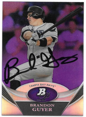 Brandon Guyer Signed 2011 Bowman Platinum Purple Refractor Baseball Card - Tampa Bay Rays - PastPros