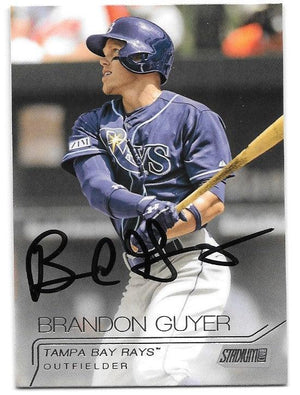 Brandon Guyer Signed 2015 Stadium Club Baseball Card - Tampa Bay Rays - PastPros