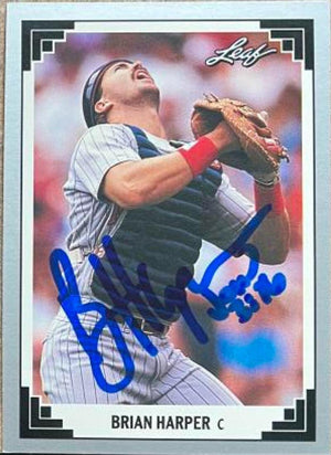 Brian Harper Signed 1991 Leaf Baseball Card - Minnesota Twins - PastPros