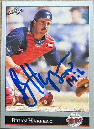 Brian Harper Signed 1992 Leaf Baseball Card - Minnesota Twins - PastPros
