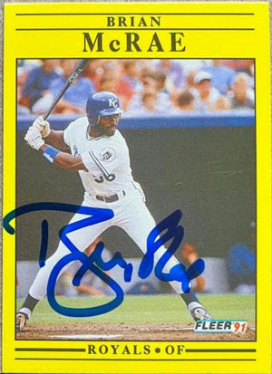 Brian McRae Signed 1991 Fleer Baseball Card - Kansas City Royals