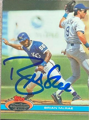 Brian McRae Signed 1991 Stadium Club Baseball Card - Kansas City Royals