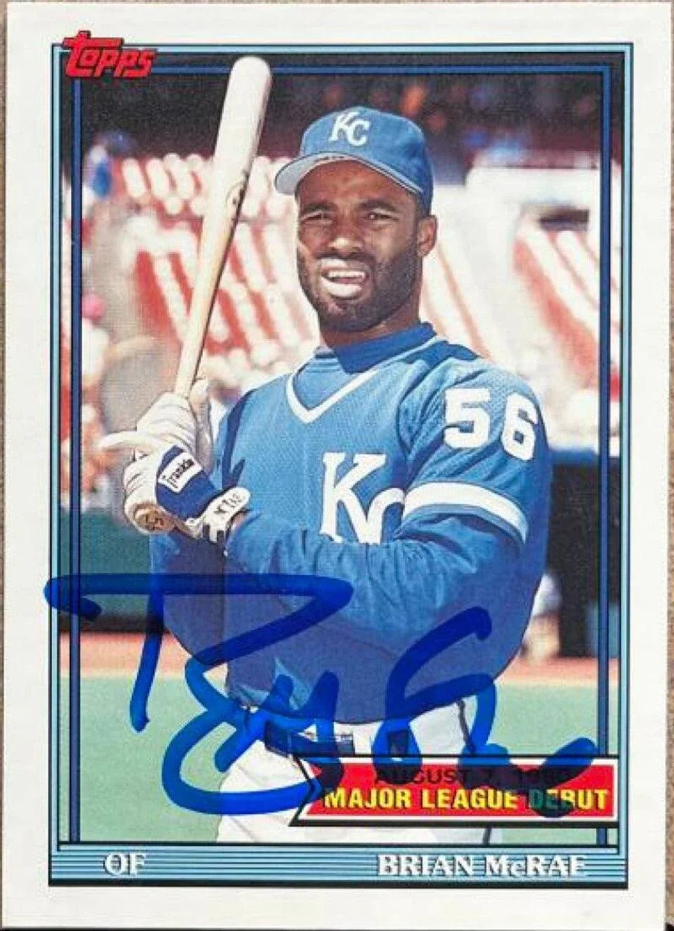 Brian McRae Signed 1991 Topps MLB Debut Baseball Card - Kansas City Royals