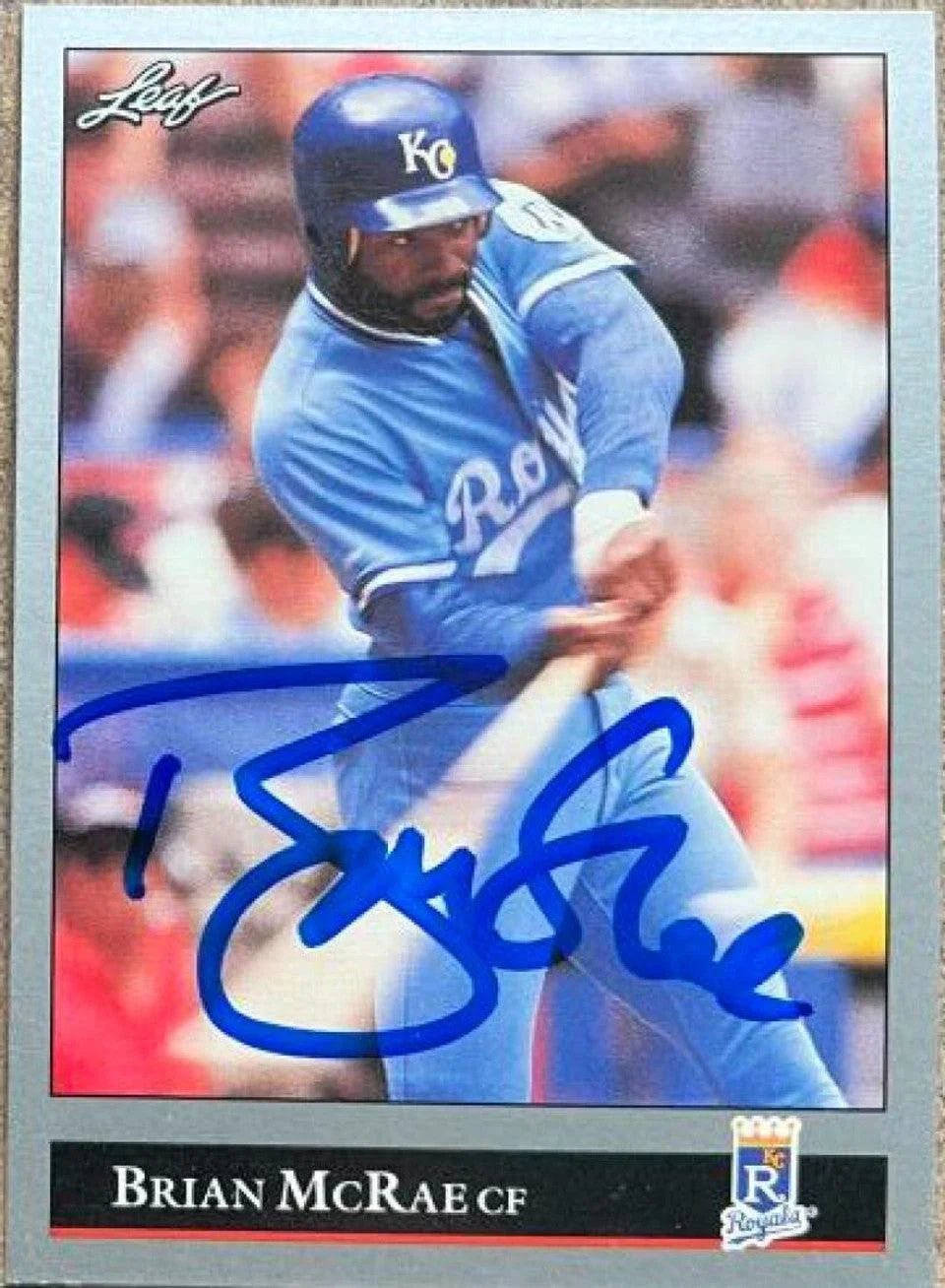 Brian McRae Signed 1992 Leaf Baseball Card - Kansas City Royals