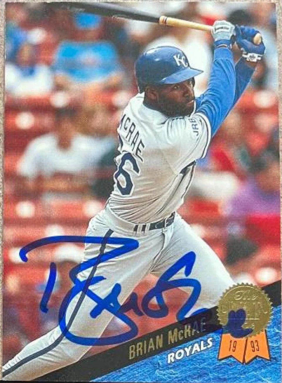 Brian McRae Signed 1993 Leaf Baseball Card - Kansas City Royals