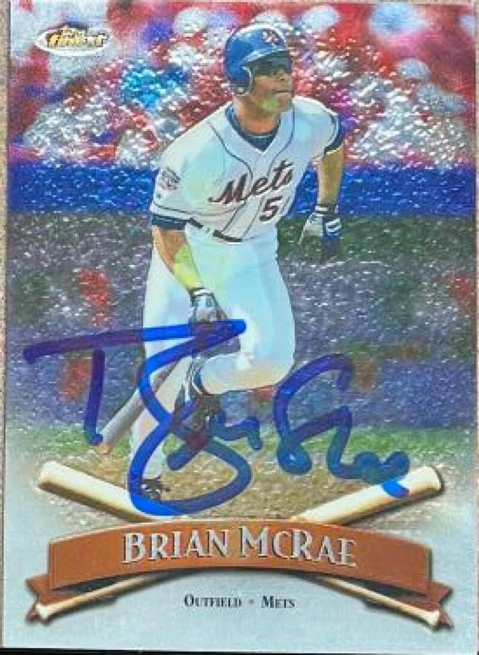 Brian McRae Signed 1998 Topps Finest Baseball Card - New York Mets