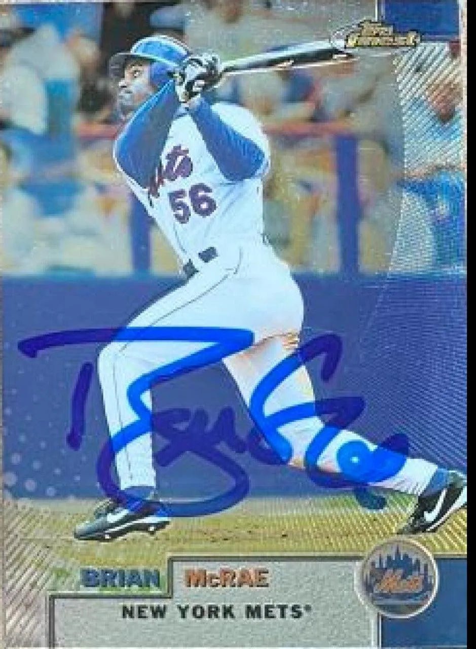 Brian McRae Signed 1999 Topps Finest Baseball Card - New York Mets
