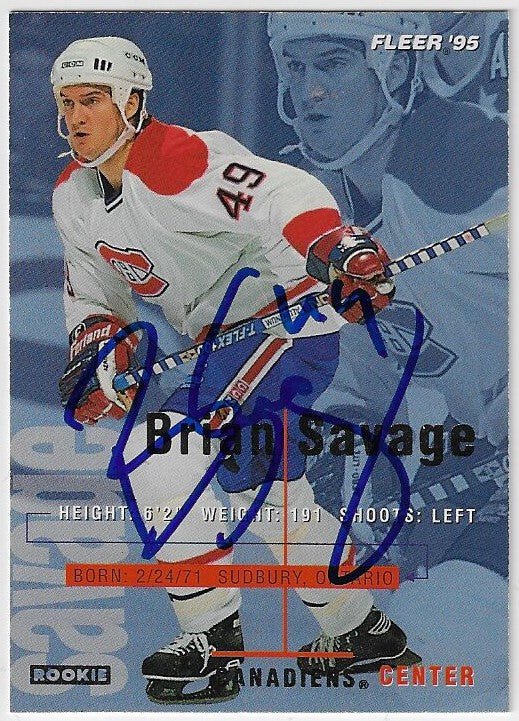 Brian Savage Signed 1994 - 95 Fleer Hockey Card - Montreal Canadiens - PastPros