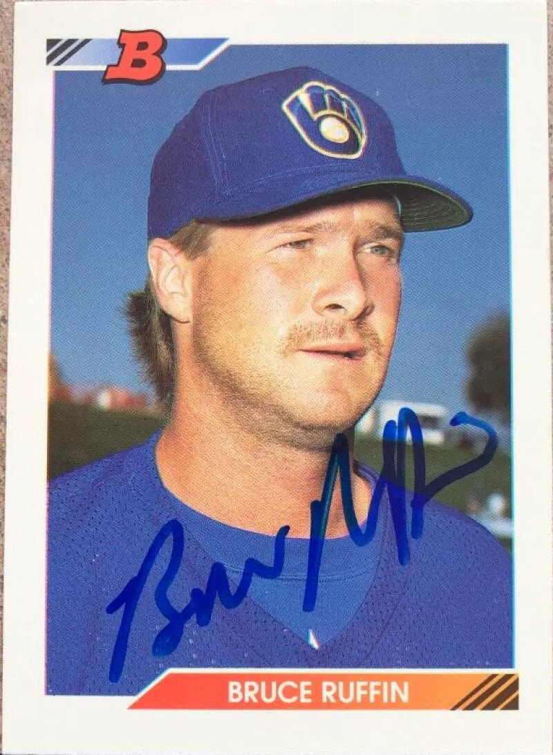 Bruce Ruffin Autographed 1992 Bowman Baseball Card - Milwaukee Brewers #354