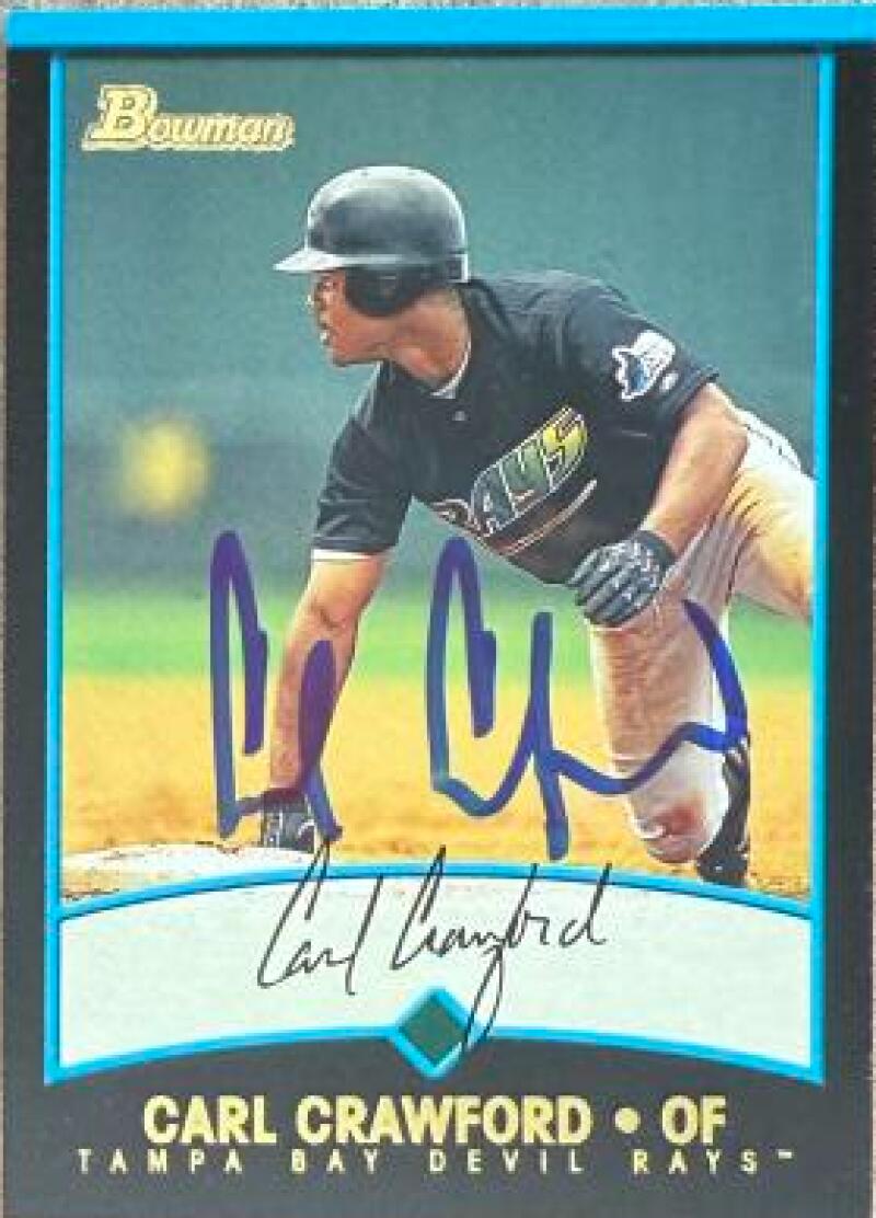 Carl Crawford Signed 2001 Bowman Baseball Card - Tampa Bay Rays #229