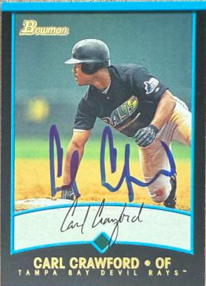 Carl Crawford Signed 2001 Bowman Baseball Card - Tampa Bay Rays #229