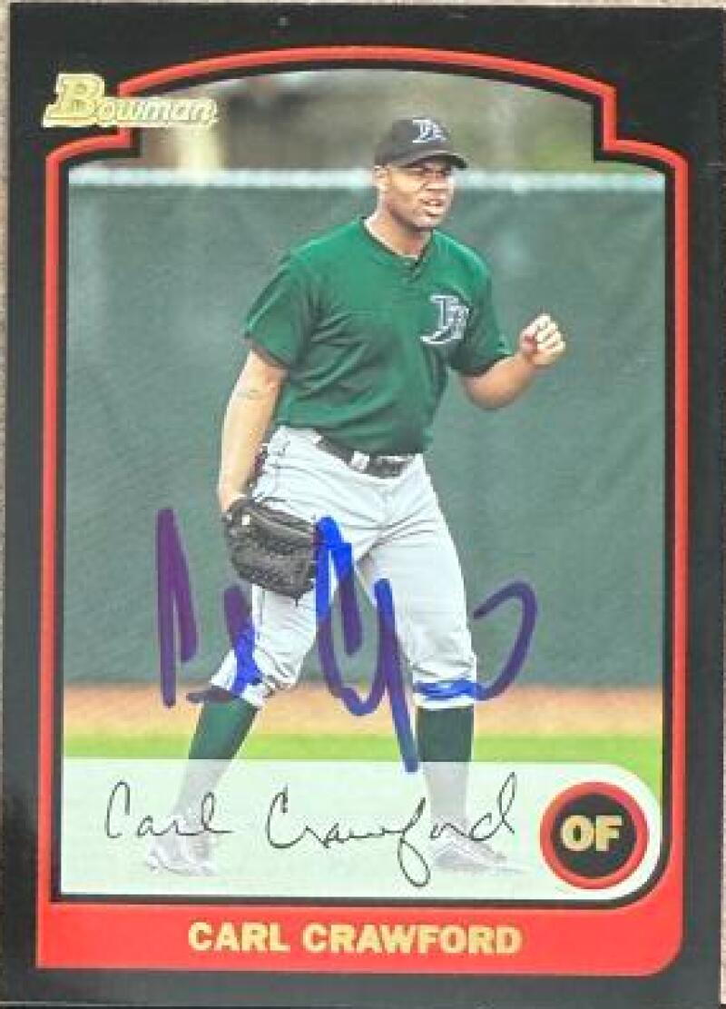 Carl Crawford Signed 2003 Bowman Baseball Card - Tampa Bay Rays #25