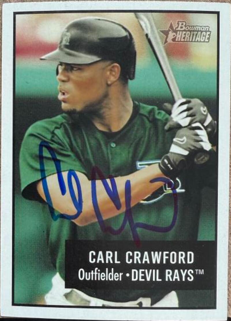 Carl Crawford Signed 2003 Bowman Heritage Baseball Card - Tampa Bay Rays #111