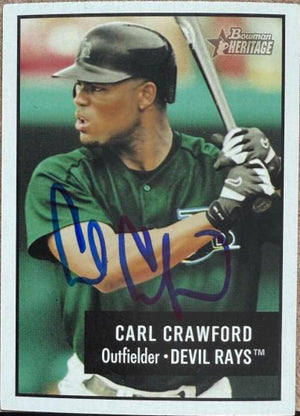 Carl Crawford Signed 2003 Bowman Heritage Baseball Card - Tampa Bay Rays #111