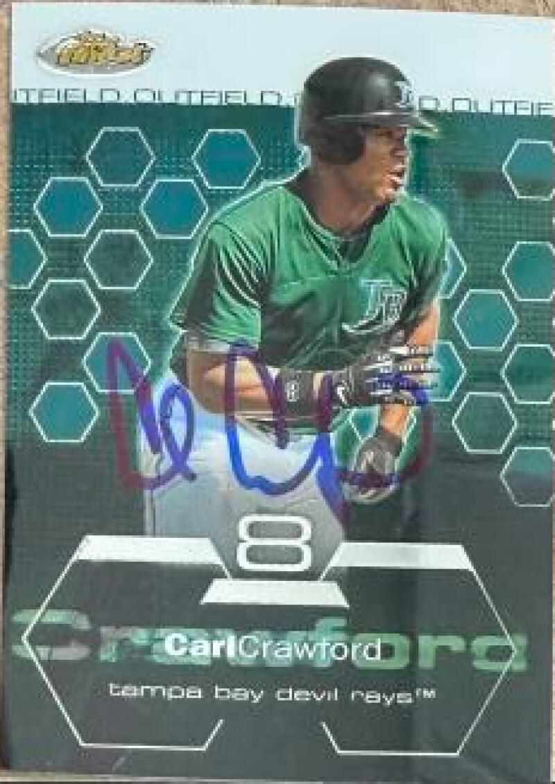 Carl Crawford Signed 2003 Topps Finest Baseball Card - Tampa Bay Rays #33