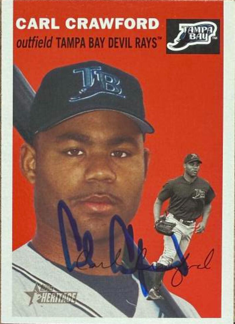 Carl Crawford Signed 2003 Topps Heritage Baseball Card - Tampa Bay Rays #149