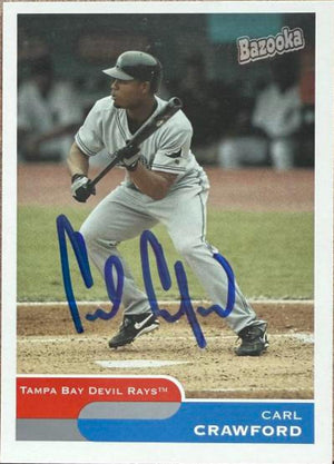 Carl Crawford Signed 2004 Bazooka Baseball Card - Tampa Bay Rays #138