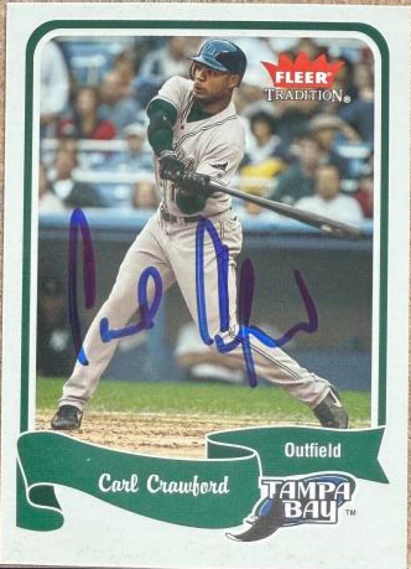 Carl Crawford Signed 2004 Fleer Tradition Baseball Card - Tampa Bay Rays #421 SP