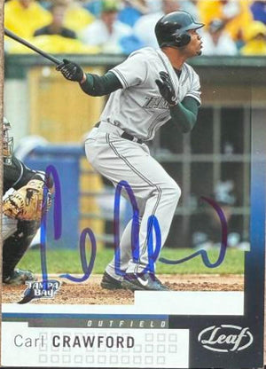 Carl Crawford Signed 2004 Leaf Baseball Card - Tampa Bay Rays #82