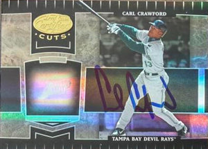 Carl Crawford Signed 2004 Leaf Certified Cuts Baseball Card - Tampa Bay Rays #186