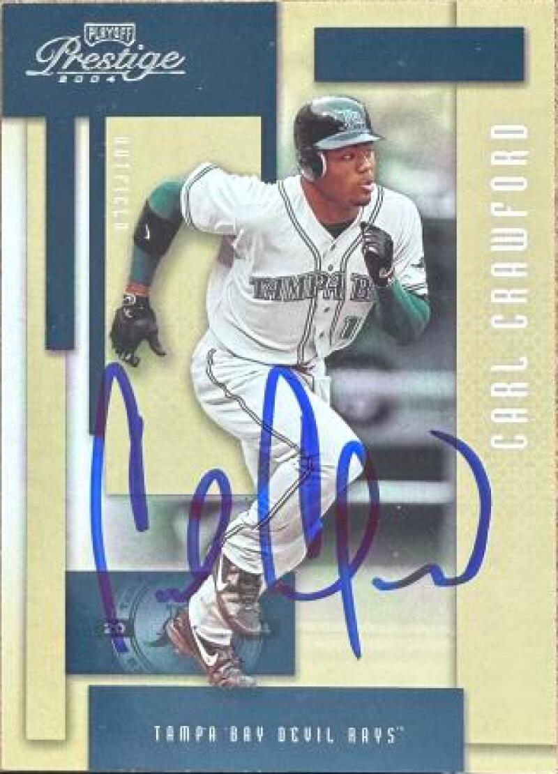 Carl Crawford Signed 2004 Playoff Prestige Baseball Card - Tampa Bay Rays #181