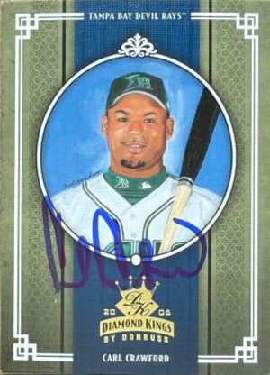 Carl Crawford Signed 2005 Donruss Diamond Kings Baseball Card - Tampa Bay Rays #221
