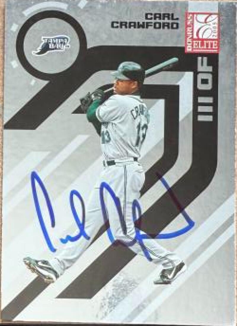 Carl Crawford Signed 2005 Donruss Elite Baseball Card - Tampa Bay Rays #138