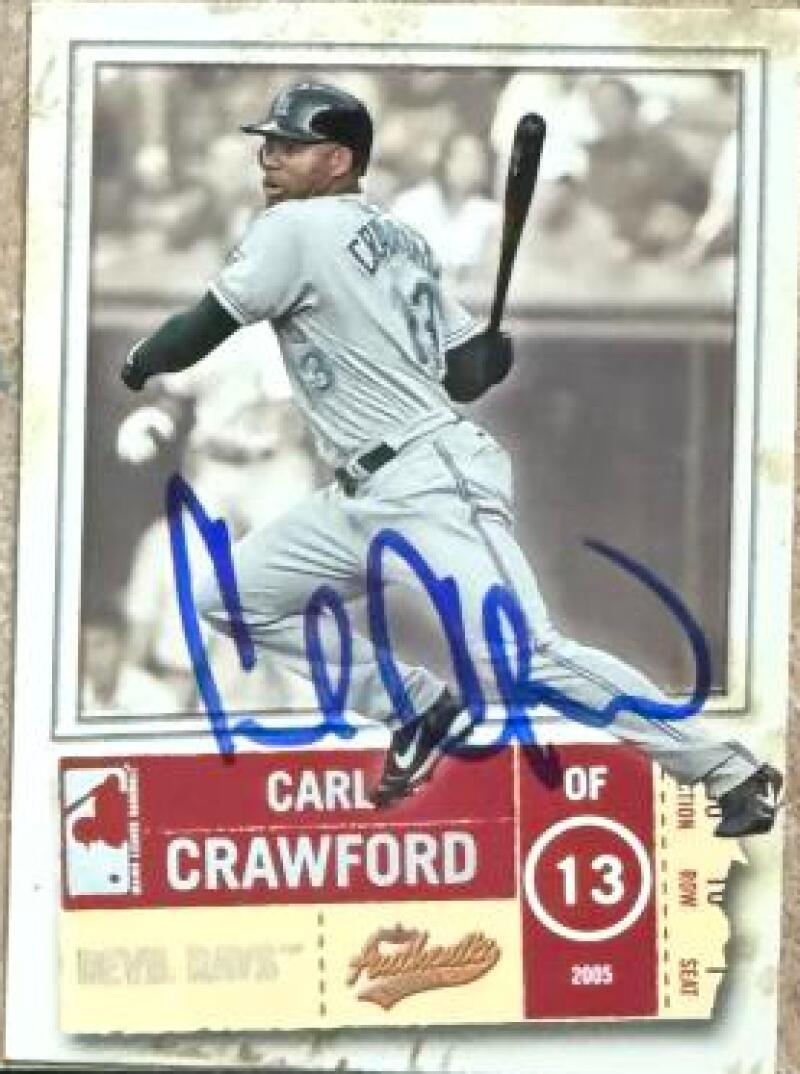Carl Crawford Signed 2005 Fleer Authentix Baseball Card - Tampa Bay Rays #24