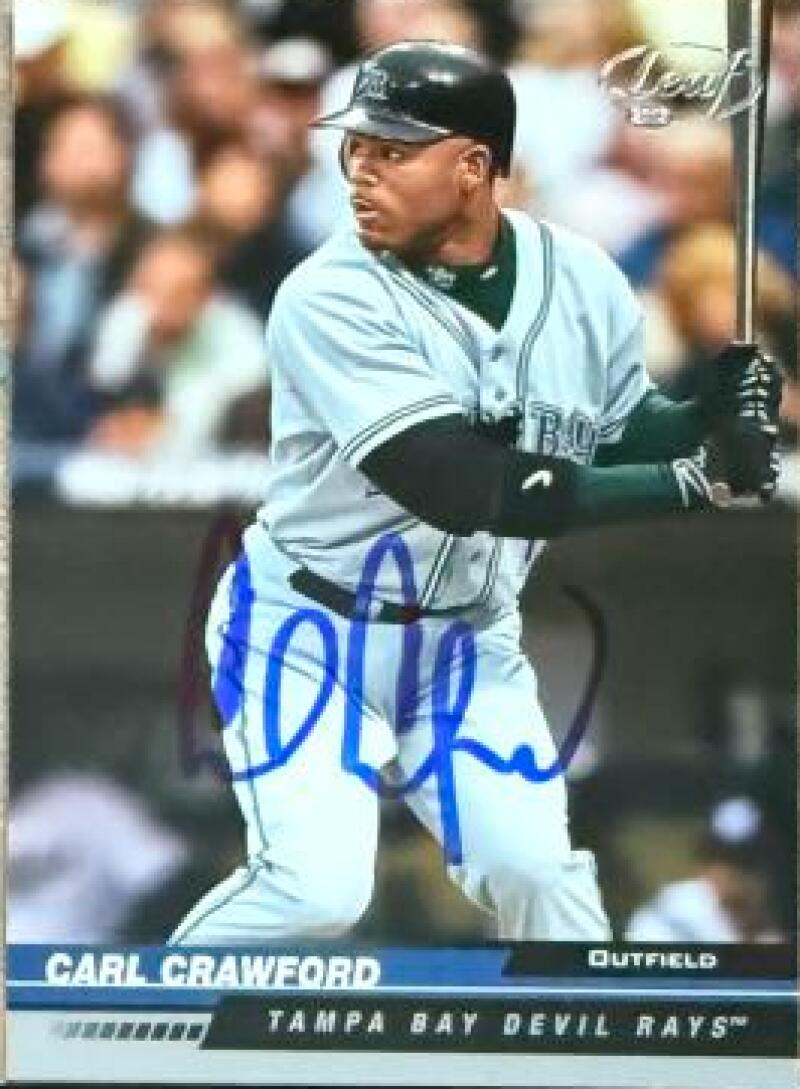 Carl Crawford Signed 2005 Leaf Baseball Card - Tampa Bay Rays #187
