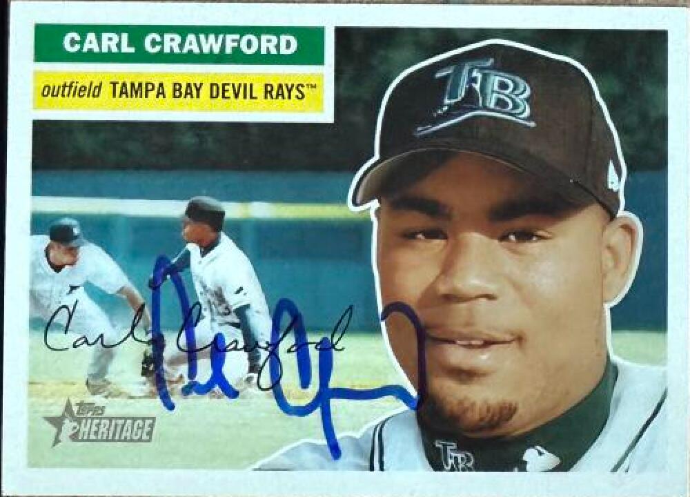 Carl Crawford Signed 2005 Topps Heritage Baseball Card - Tampa Bay Rays #32