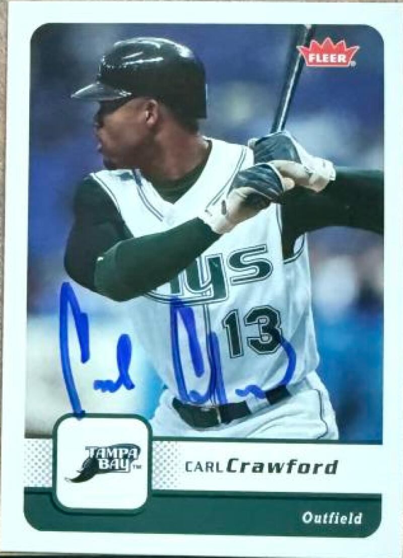 Carl Crawford Signed 2006 Fleer Baseball Card - Tampa Bay Rays #113