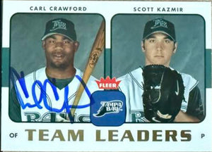 Carl Crawford Signed 2006 Fleer Team Leaders Baseball Card - Tampa Bay Rays