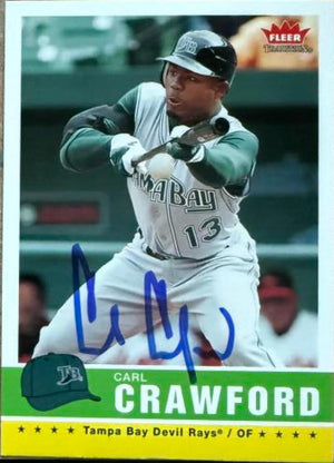 Carl Crawford Signed 2006 Fleer Tradition Baseball Card - Tampa Bay Rays #60