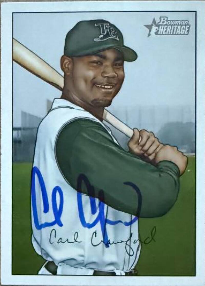 Carl Crawford Signed 2007 Bowman Heritage Baseball Card - Tampa Bay Rays #160