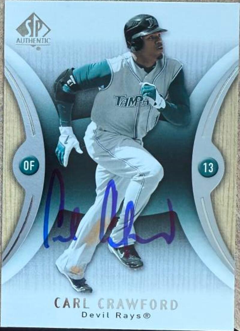 Carl Crawford Signed 2007 SP Authentic Baseball Card - Tampa Bay Rays #91