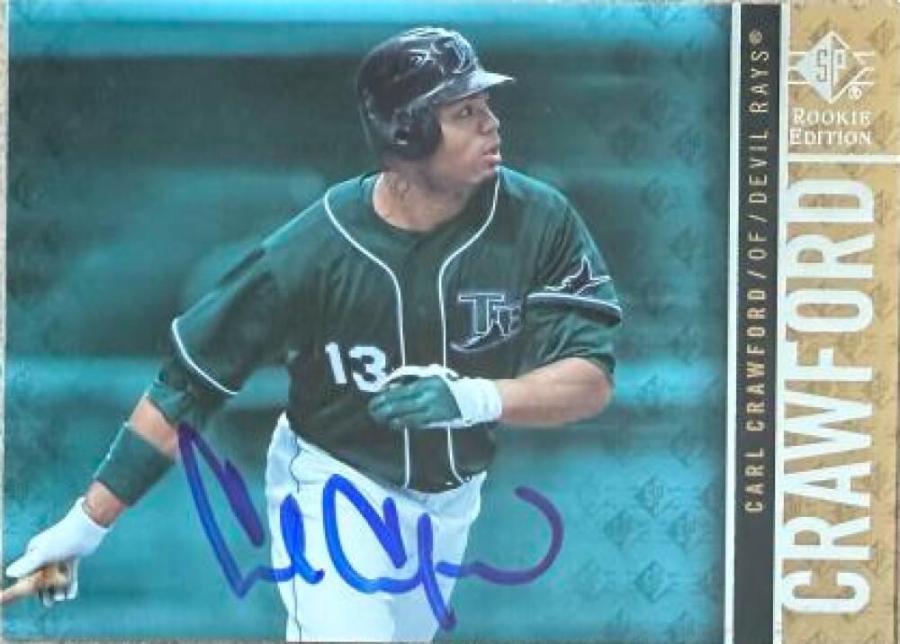 Carl Crawford Signed 2007 SP Rookie Edition Baseball Card - Tampa Bay Rays #91
