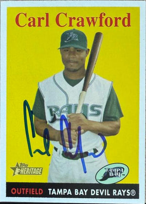 Carl Crawford Signed 2007 Topps Heritage Baseball Card - Tampa Bay Rays #103 SP