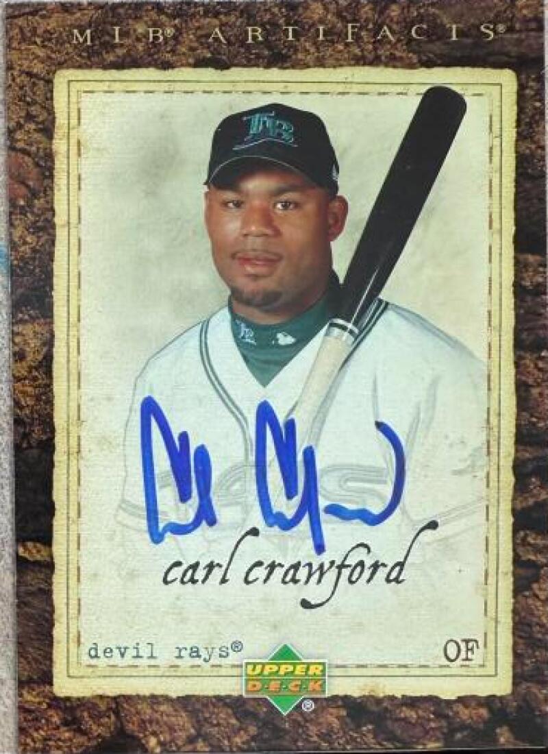 Carl Crawford Signed 2007 Upper Deck Artifacts Baseball Card - Tampa Bay Rays #28