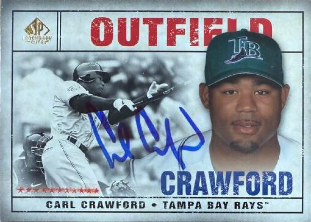 Carl Crawford Signed 2008 SP Legendary Cuts Baseball Card - Tampa Bay Rays #97