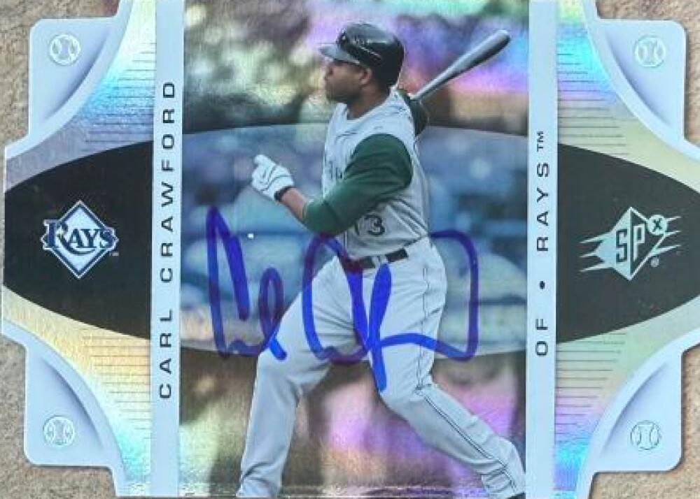 Carl Crawford Signed 2008 SPx Baseball Card - Tampa Bay Rays #91