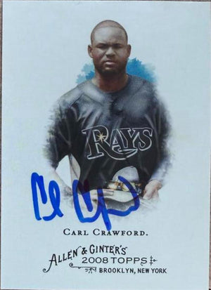 Carl Crawford Signed 2008 Topps Allen & Ginter Baseball Card - Tampa Bay Rays #340