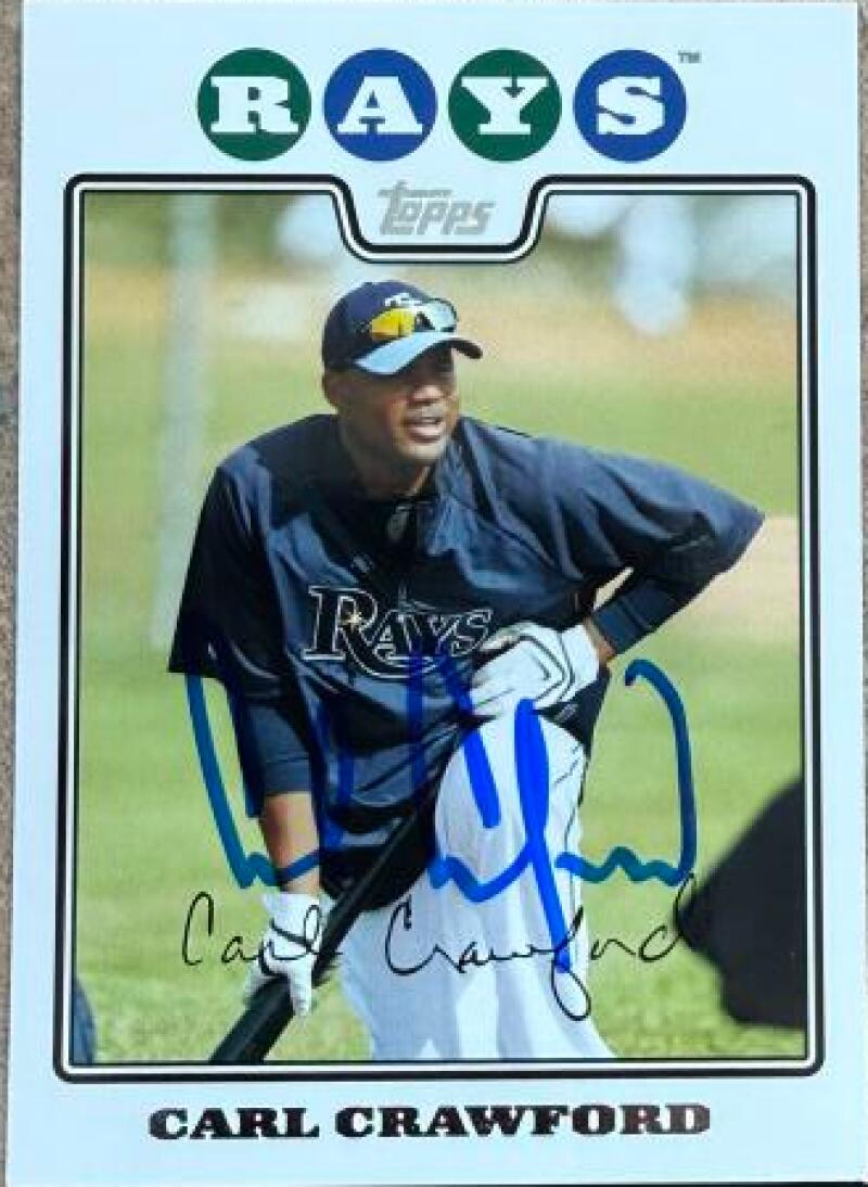 Carl Crawford Signed 2008 Topps Baseball Card - Tampa Bay Rays #345