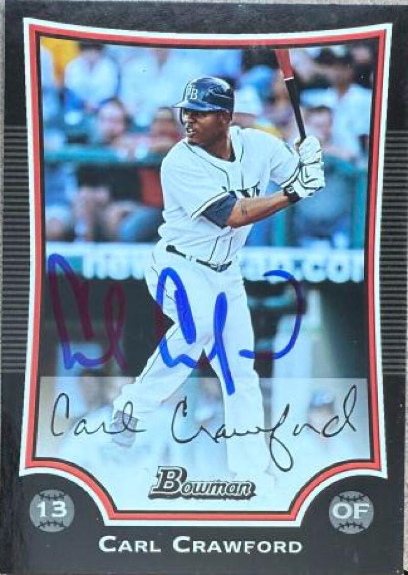 Carl Crawford Signed 2009 Bowman Baseball Card - Tampa Bay Rays #149