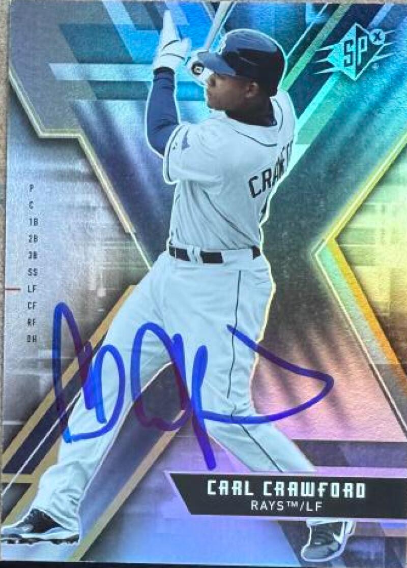 Carl Crawford Signed 2009 SPx Baseball Card - Tampa Bay Rays #14