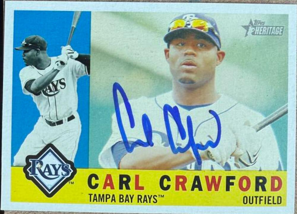 Carl Crawford Signed 2009 Topps Heritage Baseball Card - Tampa Bay Rays #166